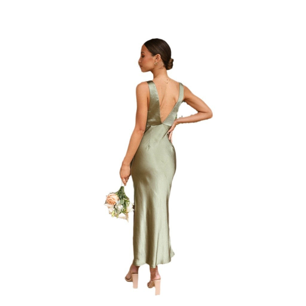 Damen Maxikleid mit luxuriösem Satinfinish und verstellbaren Spaghettiträgern R&B