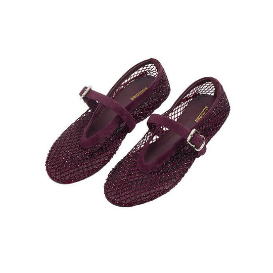 Damen elegante Ballerina-Schuhe mit dekorativem Riemchen und funkelnden Akzenten R&B