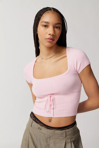 Damen Cropped Strickoberteil mit variabler Schnürung und tiefem Ausschnitt R&B