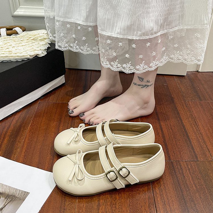 Damen modische Ballerinas mit doppeltem Riemen und dekorativem Schleifendetail R&B