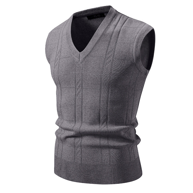 Herren eleganter ärmelloser Pullover mit V-Ausschnitt und strukturiertem Muster