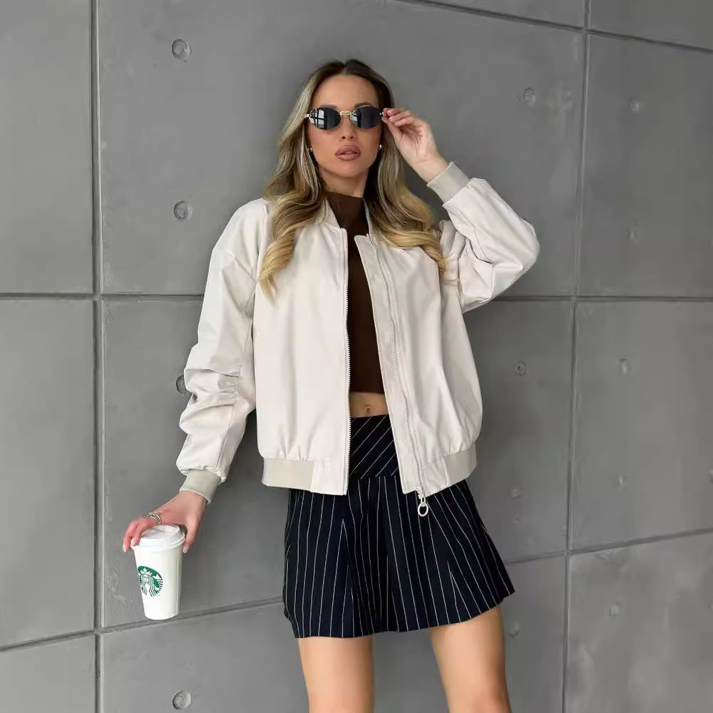 Damen modische Bomberjacke mit praktischen Innentaschen und sportivem Schnitt R&B