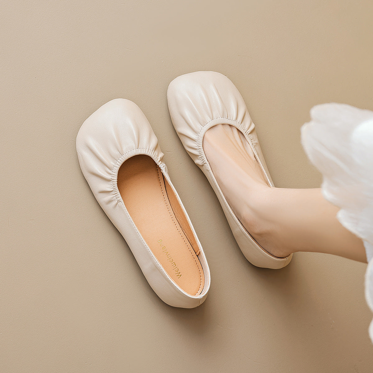 Damen Ballerinas mit elastischem Faltendesign und bequemer Innensohle