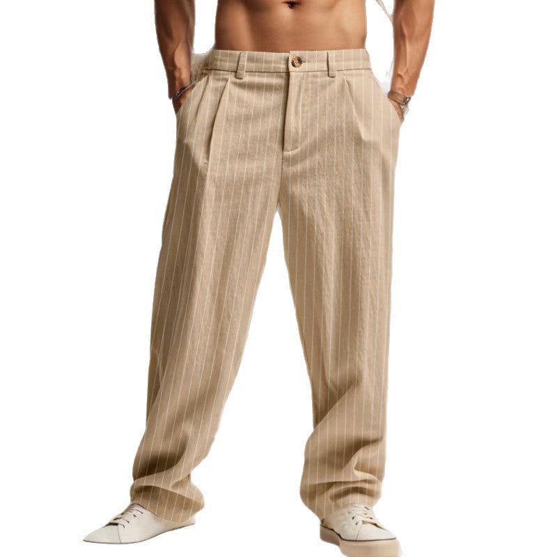 Herren nan lässig-elegante Nadelstreifen-Hose mit Bügelfalte und weitem Bein R&B