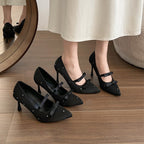 Damen elegante High Heels mit dekorativen Schleifen und Glitzerakzenten R&B