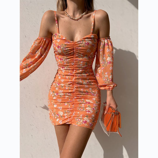 Damen Kurzarmkleid mit verspielten Rüschendetails und schulterfreiem Schnitt R&B