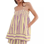 Damen Lässiges Schlafanzug-Set mit verstellbaren Trägern und asymmetrischem Saum R&B