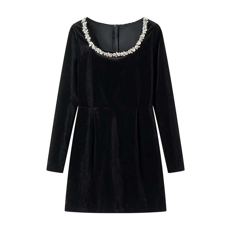 Damen festliches Mini-Kleid mit elegantem Kristall-Halsauschnitt R&B
