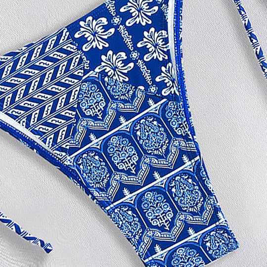 Damen Triangel-Bikini mit verspielt floralem Design und bindbaren Trägern R&B