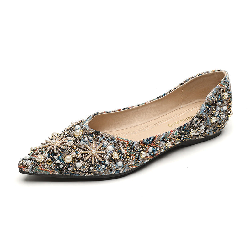 Damen Ballerinas mit funkelnden Perlenapplikationen und exquisiter Detailverarbeitung