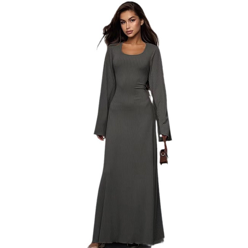 Damen Elegantes Maxikleid mit extra weitem Ärmel und trendiger Rippstruktur R&B