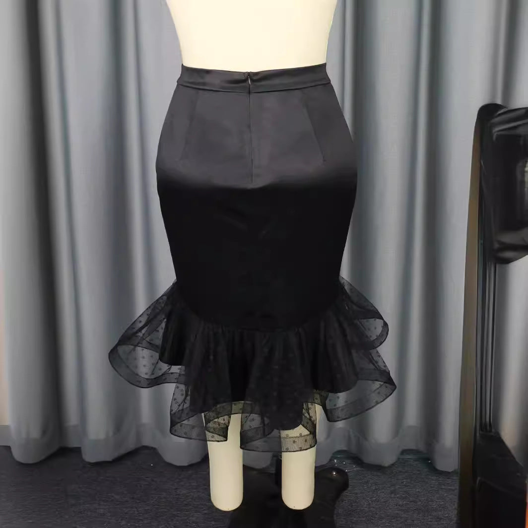 Damen eleganter Bleistiftrock mit voluminösem Tüllsaum R&B
