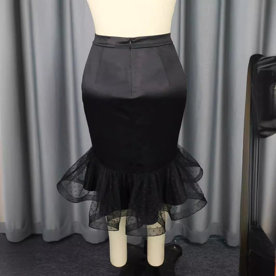 Damen eleganter Bleistiftrock mit voluminösem Tüllsaum R&B