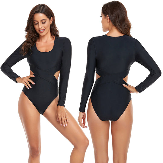 DamenSportlicher Langarm-Badeanzug mit modischem Cut-Out-Design R&B