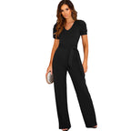 Damen Eleganter Jumpsuit mit Taillengürtel und Puffärmel R&B