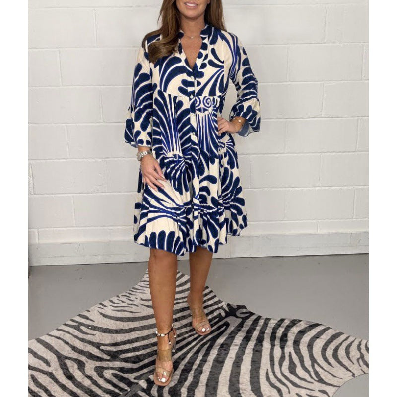 Damen Hemdblusenkleid mit floralem Design und Volant R&B