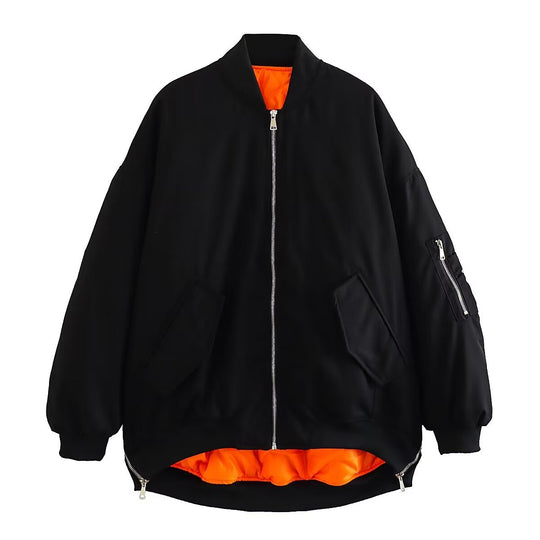 Damen sportliche Bomberjacke mit praktischen Taschen und Stehkragen R&B