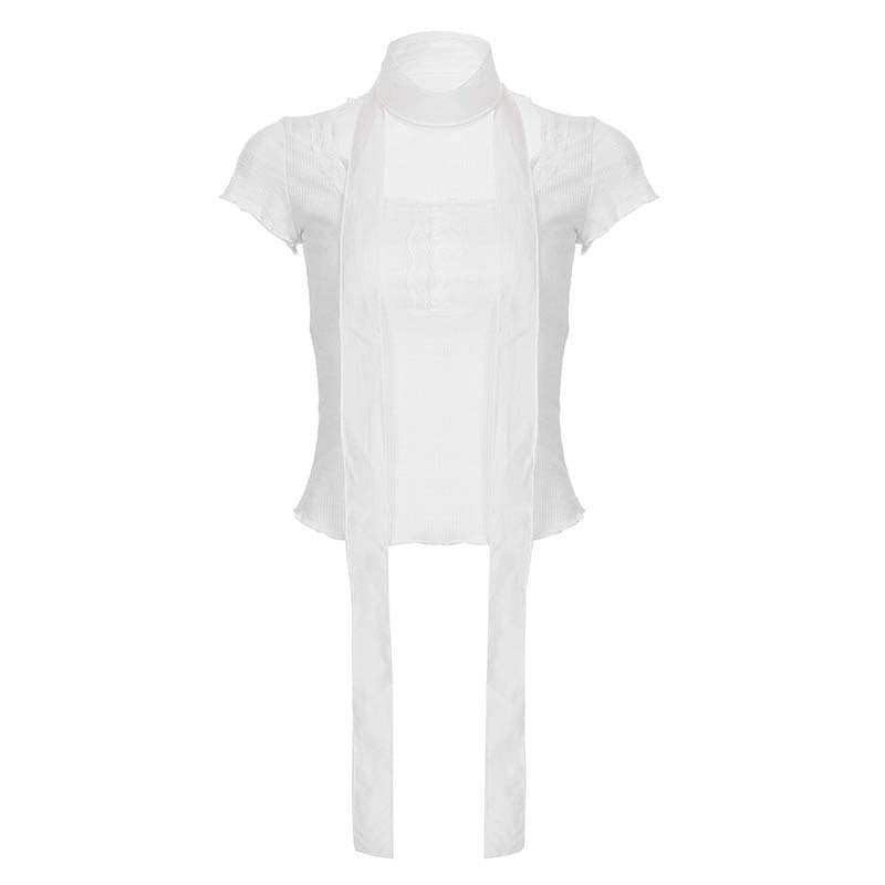 Damen Hochgeschlossenes Oberteil mit eleganten Rüschen und Bändern R&B
