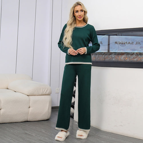 Damen gemütliches Strick-Loungewear-Set mit kontrastierenden Abschlüssen R&B