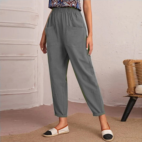Damen lässige Hose mit elastischem Bund und praktischen Taschen R&B