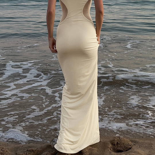 Damen figurbetontes Maxikleid mit Schnittdetails R&B