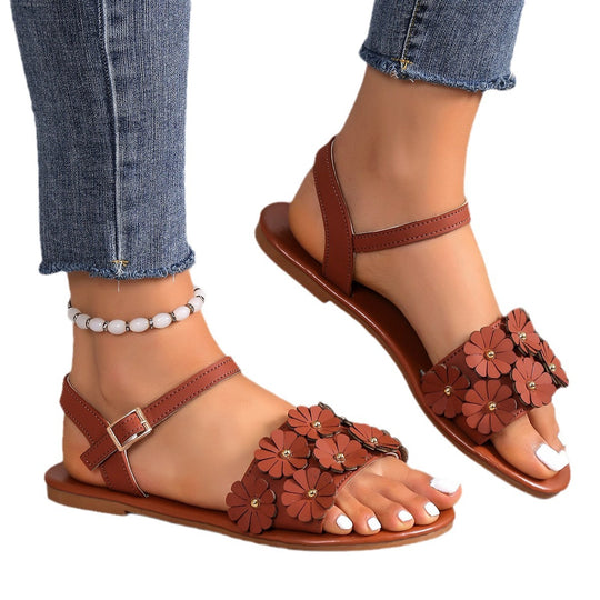 Damen Sandalen mit floralen Akzenten und verstellbarem Riemen R&B