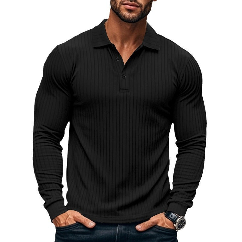 Herren Langarm-Henley-Shirt mit strukturiertem Rippenmuster R&B