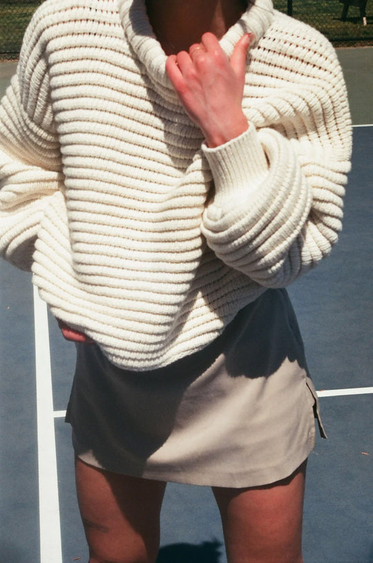 Damen lässiger Strickpullover mit Rollkragen und Rippstruktur R&B