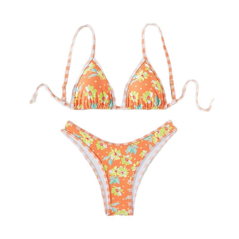Damen floraler Triangel-Bikini mit verstellbaren Trägern