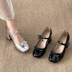 Damen Elegante Pumps mit zarter Schleifenverzierung und glitzernder Oberfläche R&B