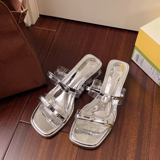 Damen elegante Riemensandalen mit transparentem Riemen und dekorativem Schleifenakzent R&B