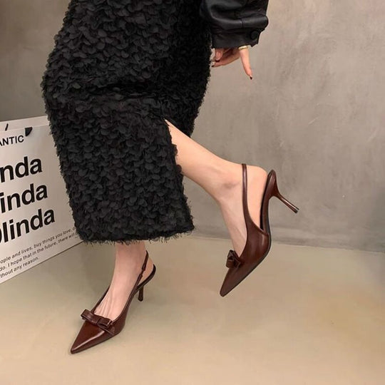 Damen elegante Slingback-Pumps mit zarter Schleifenverzierung R&B