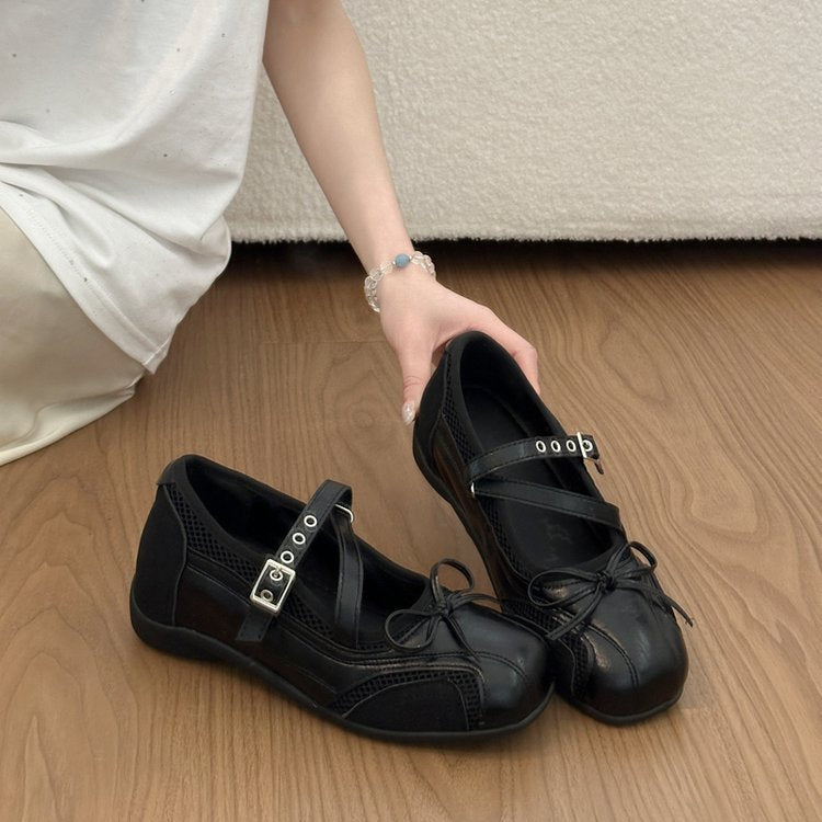 Damen elegante Ballerinas mit modischem Riemchen und atmungsaktiver Oberflächenstruktur R&B