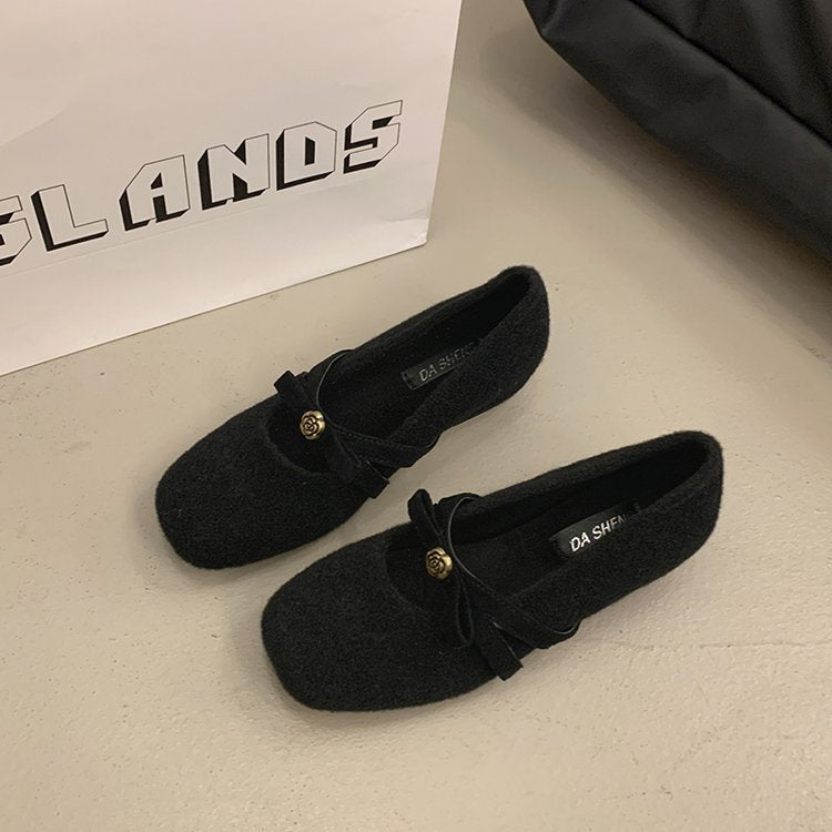 Damen elegante Filz-Ballerinas mit modischem Schleifenakzent R&B