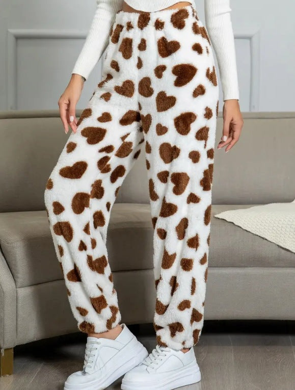 Damen kuschelige Fleece-Hose mit Leopardenmuster R&B