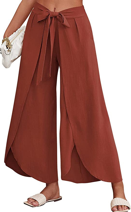 Damen Weite Sommerhose aus leichtem, atmungsaktivem Stoff mit Bindegürtel R&B