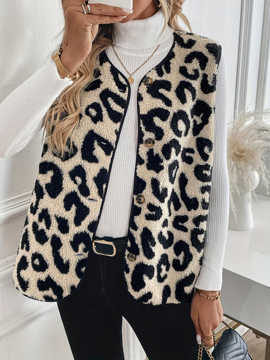 Damen kuschelige Weste mit Leo-Print R&B