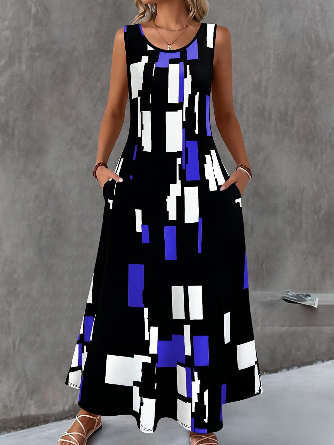 Damen Maxikleid mit buntem Grafikdesign R&B