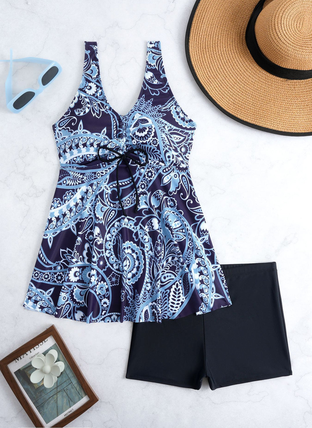 Damen Tankini-Set mit modischem Volant und grafischem Pfauenmuster R&B