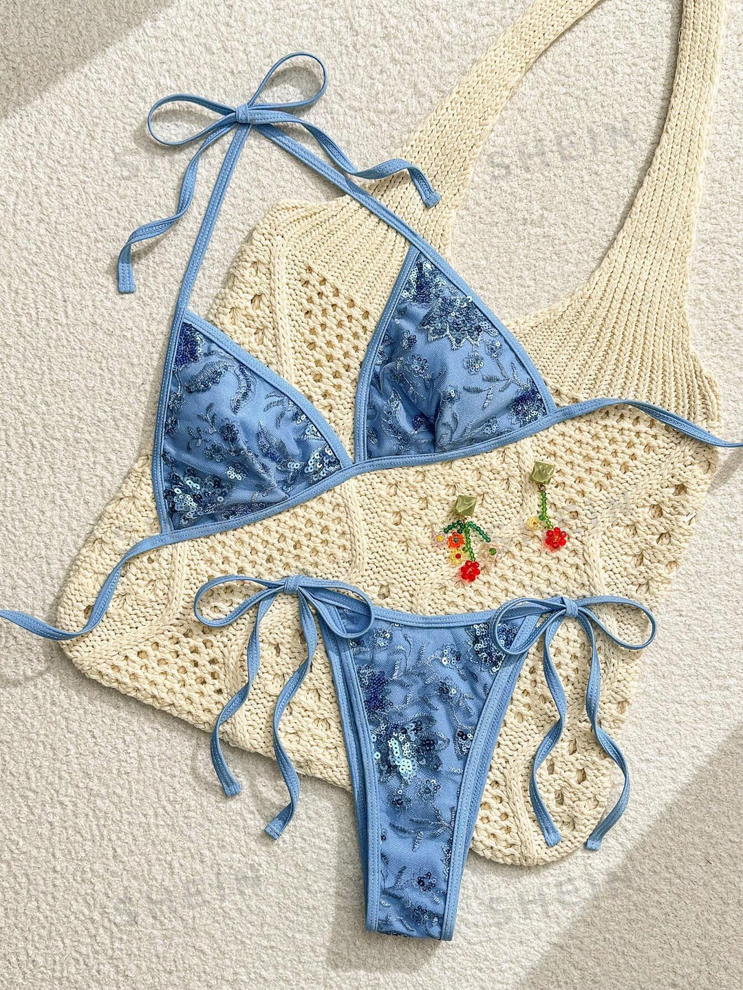 Damen Triangel-Bikini mit eleganter Stickerei R&B