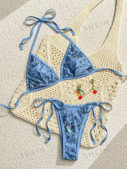 Damen Triangel-Bikini mit eleganter Stickerei R&B