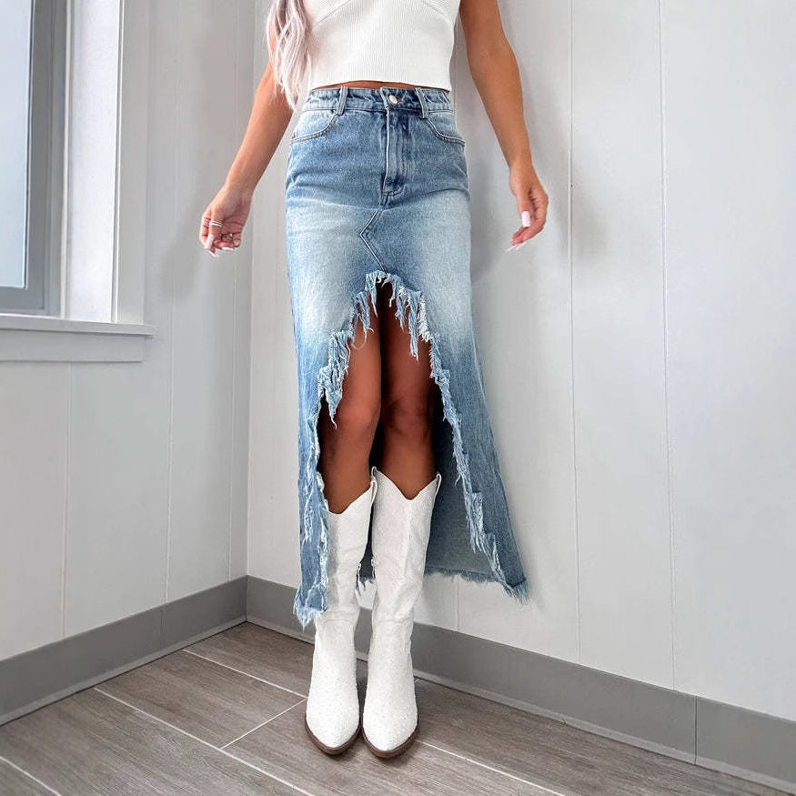 Damen Langschaft-Rock im modernen Used-Look R&B
