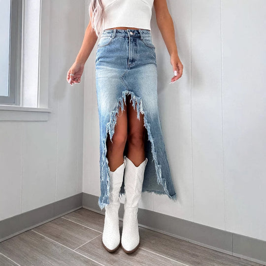 Damen Langschaft-Rock im modernen Used-Look R&B