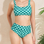 Damen Bikini-Set mit modischem Karomuster und hohem Bund R&B