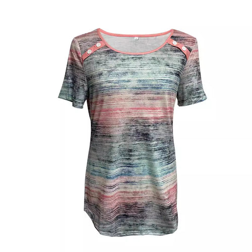 Damen nan leichtes Jersey-Longshirt mit horizontalem Pinselprint und Schulterknopfdetail R&B