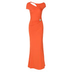 Damen Elegantes Midikleid mit asymmetrischem Ausschnitt und seitlichem Detail R&B