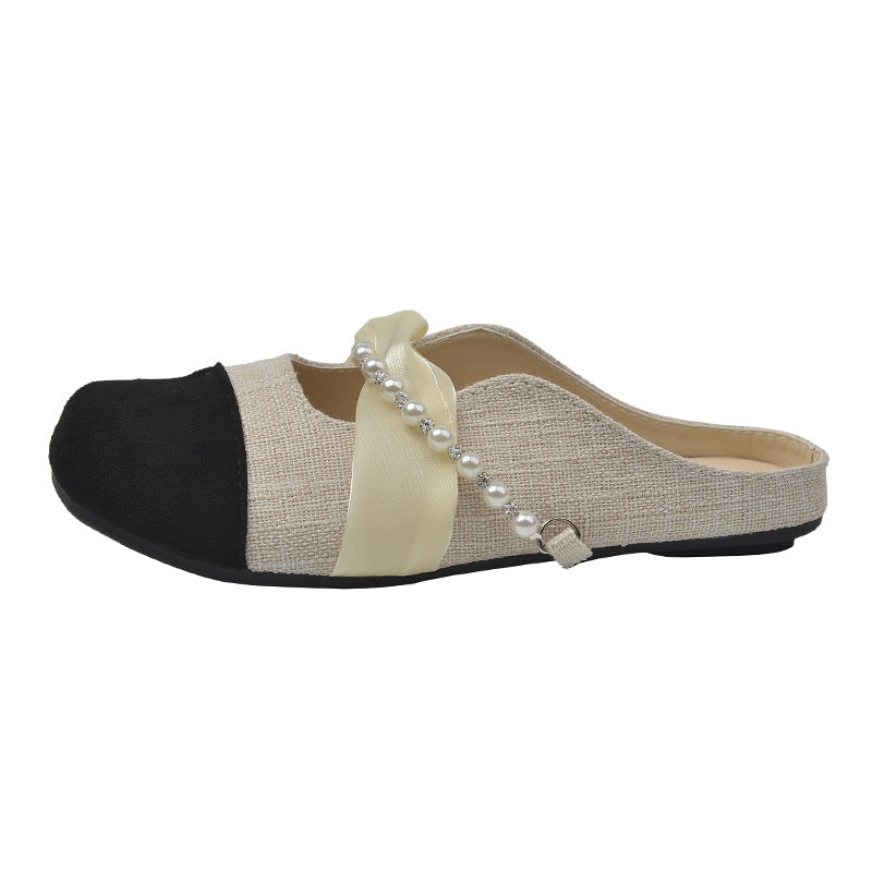 Damen Modische Ballerina-Pantoletten mit eleganter Perlenverzierung R&B