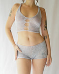 Damen transparentes Netz-Top und Short-Set R&B