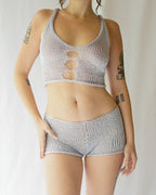 Damen transparentes Netz-Top und Short-Set R&B