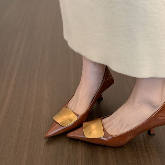 Damen spitze Stiletto-Pumps mit dekorativem Goldakzent R&B